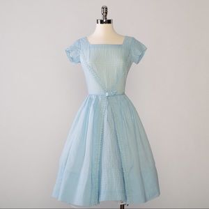Vintage 1950s Baby Blue Cotton Dress